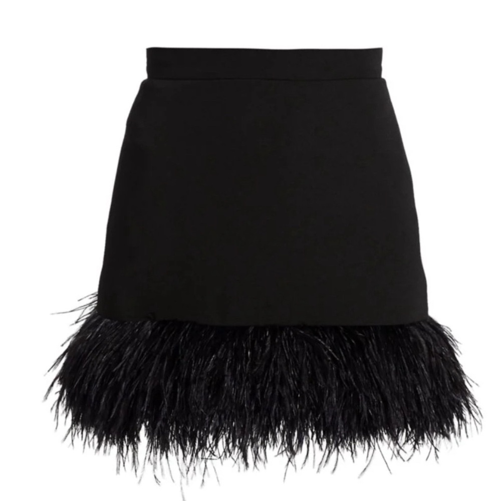 NO PISE LA GRAMA La Sonora Feathered Mini Skirt Black size 12 NWT
